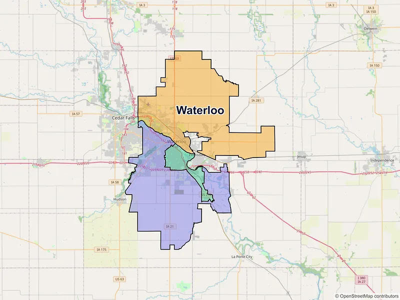 Map of Waterloo, Iowa and ZIP codes