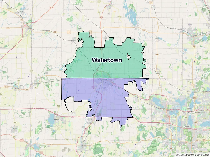 Map of Watertown, Wisconsin and ZIP codes