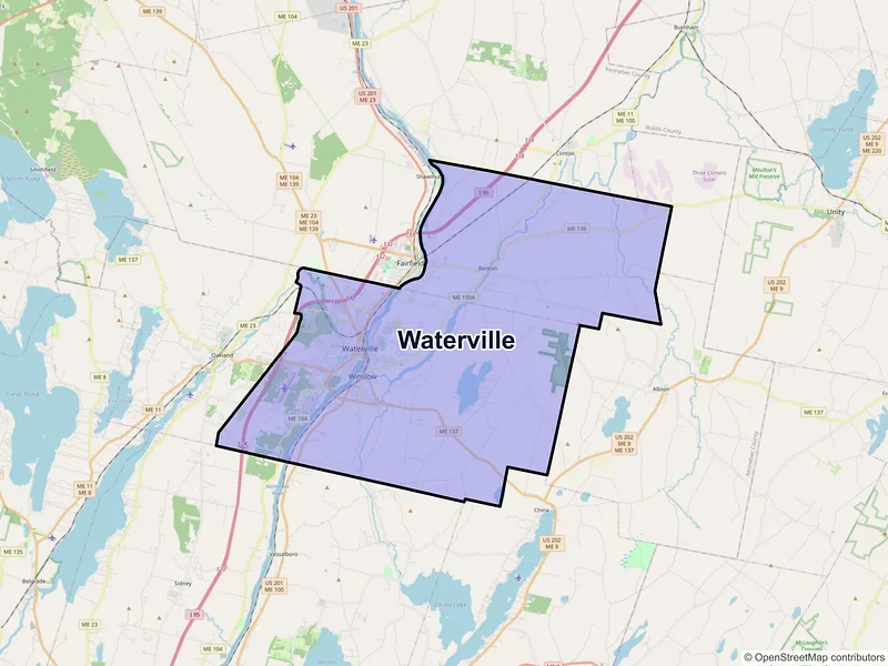 Map of Waterville, Maine and ZIP codes