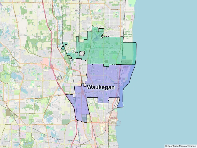 Map of Waukegan, Illinois and ZIP codes