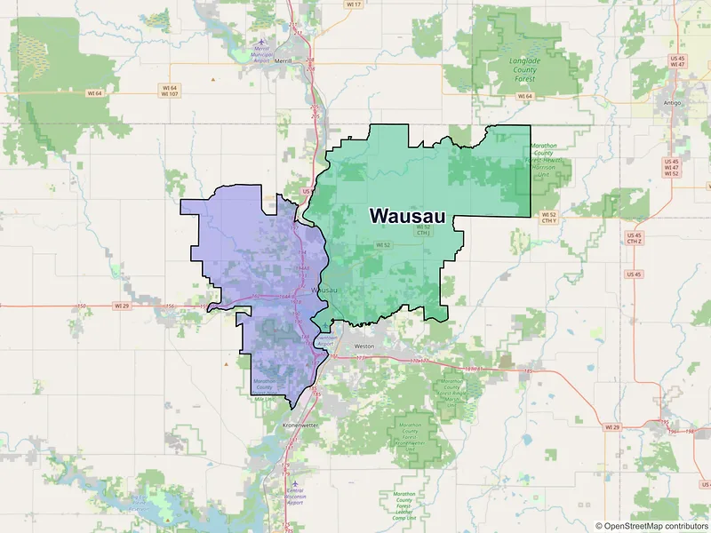 Map of Wausau, Wisconsin and ZIP codes