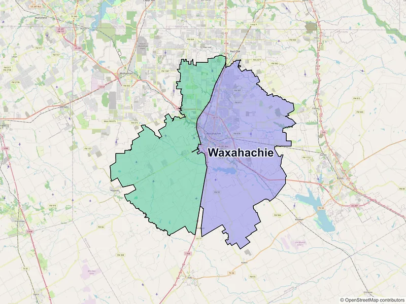 Map of Waxahachie, Texas and ZIP codes