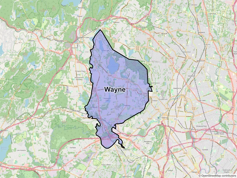Map of Wayne, New Jersey and ZIP codes
