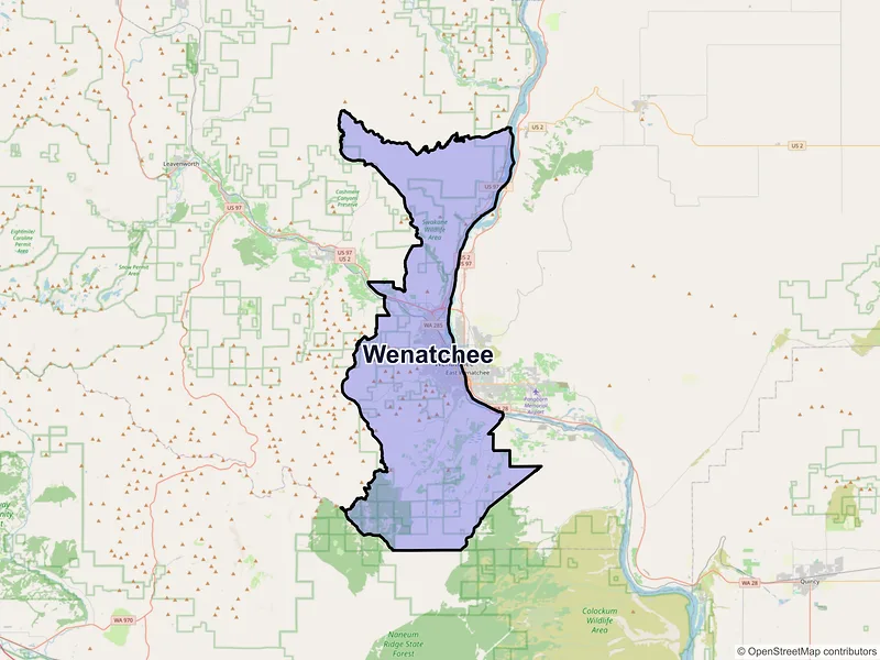Map of Wenatchee, Washington and ZIP codes