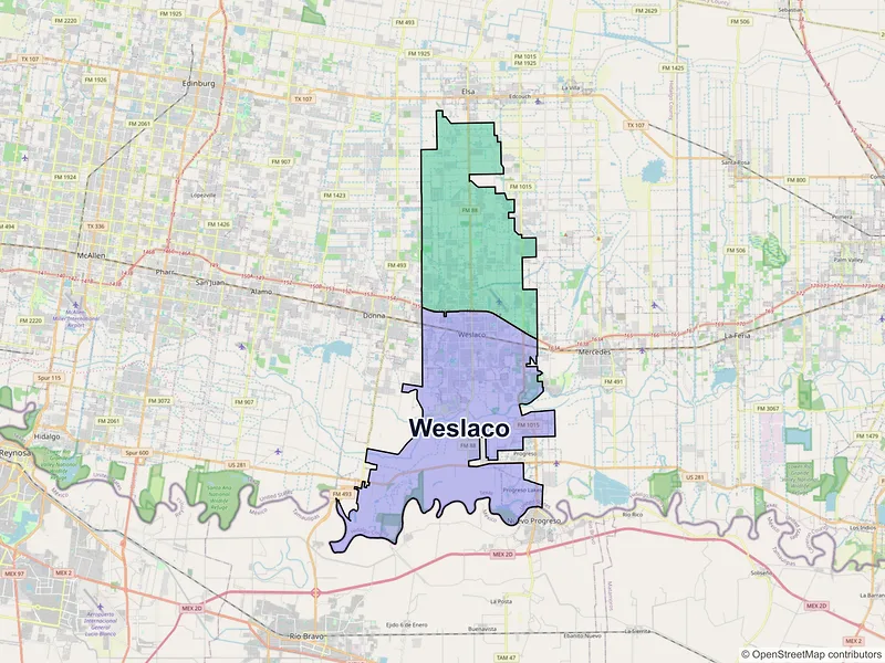 Map of Weslaco, Texas and ZIP codes