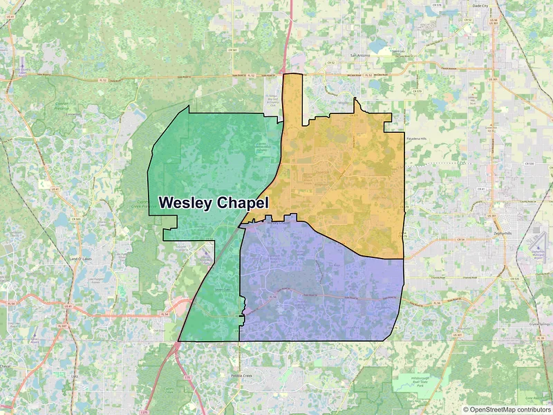 Map of Wesley Chapel, Florida and ZIP codes