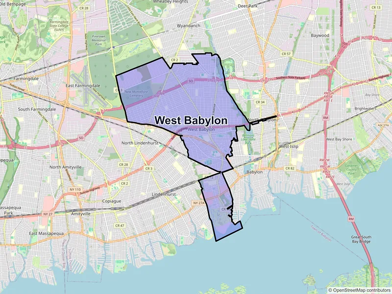 Map of West Babylon, New York and ZIP codes