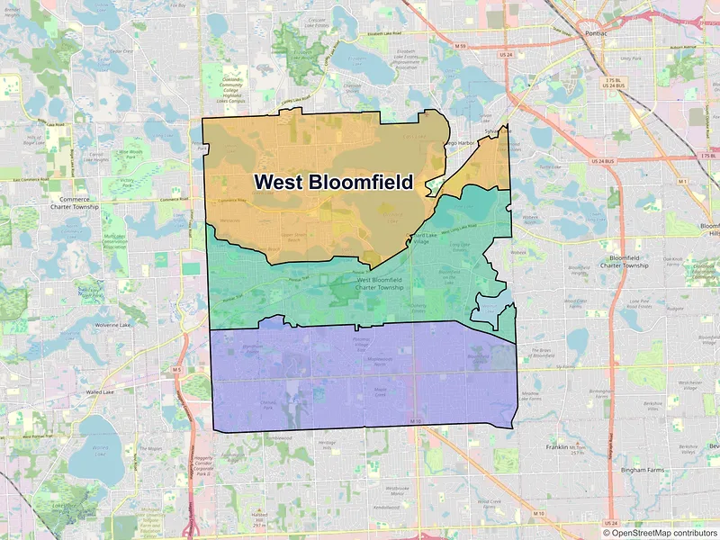 Map of West Bloomfield, Michigan and ZIP codes