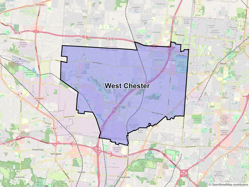 Map of West Chester, Ohio and ZIP codes