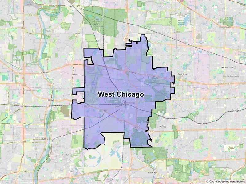 Map of West Chicago, Illinois and ZIP codes