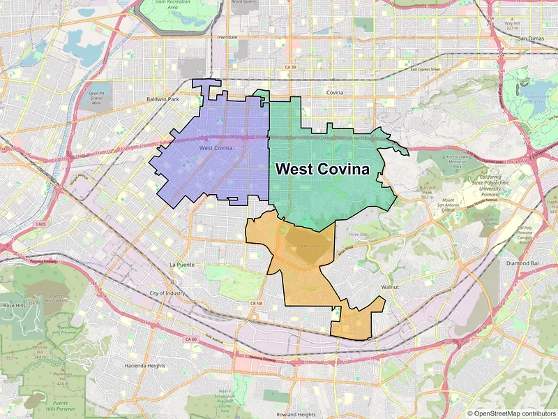 Map of West Covina, California and ZIP codes