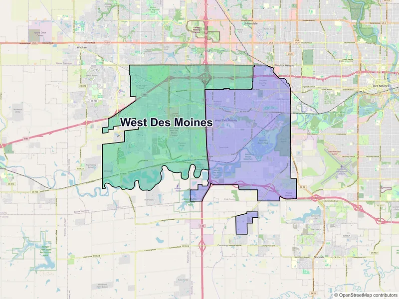Map of West Des Moines, Iowa and ZIP codes