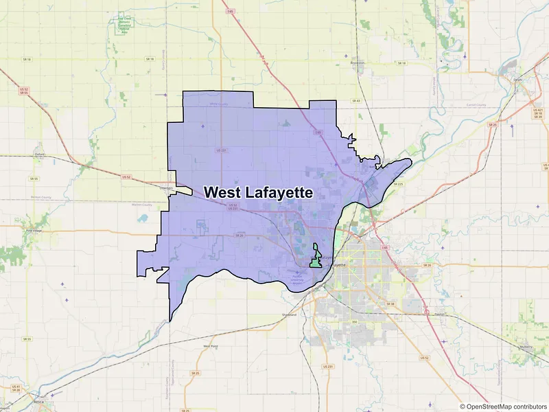 Map of West Lafayette, Indiana and ZIP codes