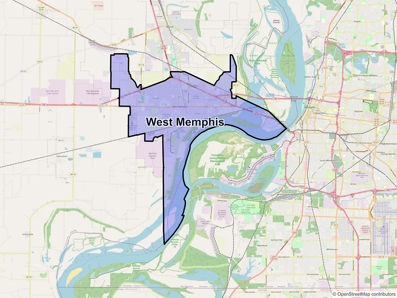Map of West Memphis, Arkansas and ZIP codes