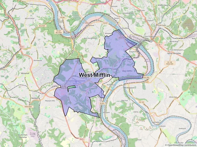 Map of West Mifflin, Pennsylvania and ZIP codes