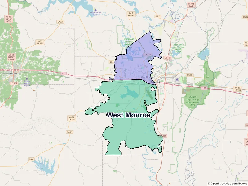 Map of West Monroe, Louisiana and ZIP codes