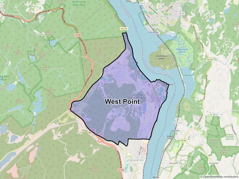 Map of West Point, New York and ZIP codes