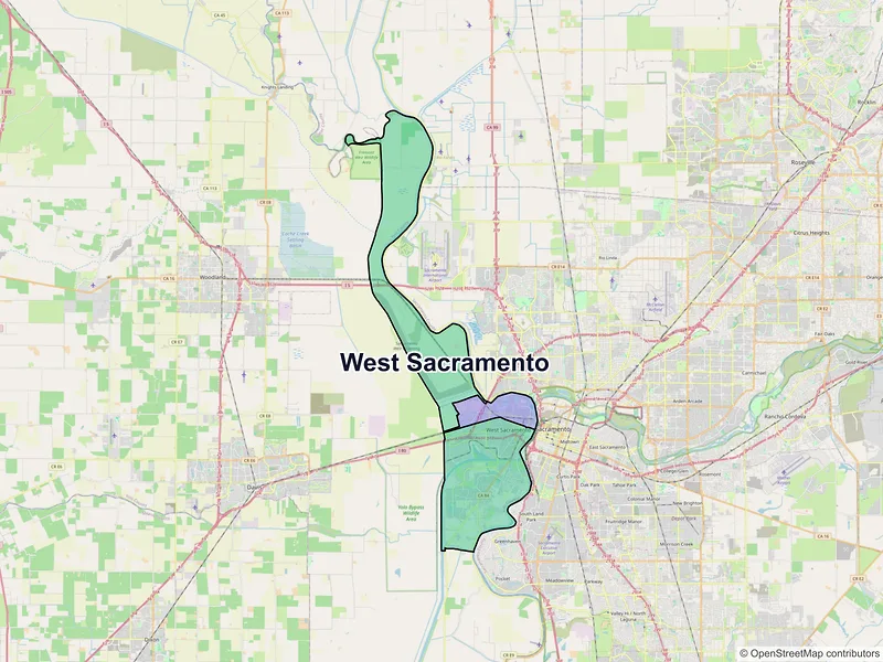 Map of West Sacramento, California and ZIP codes