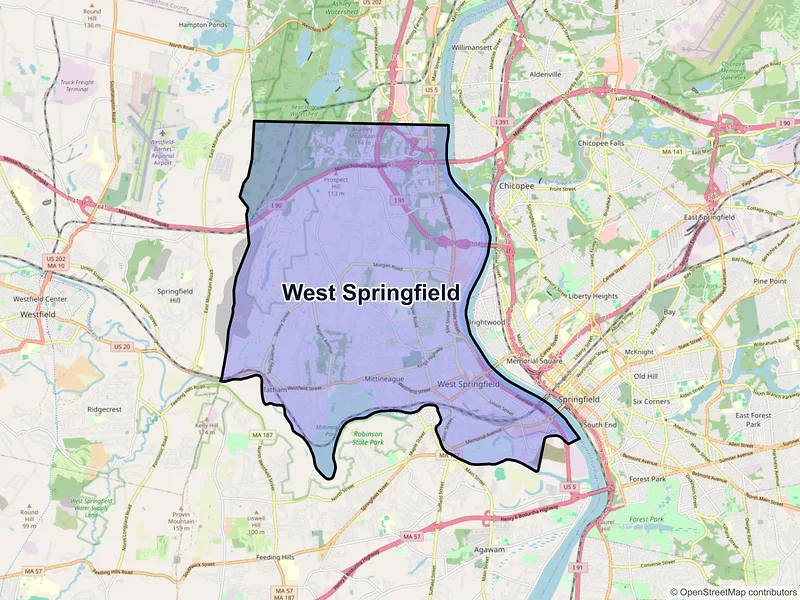 Map of West Springfield, Massachusetts and ZIP codes