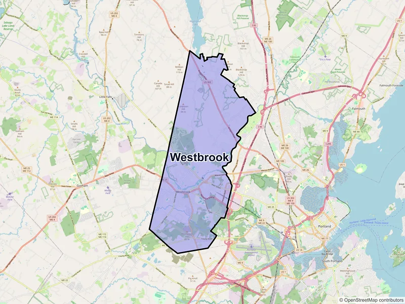 Map of Westbrook, Maine and ZIP codes