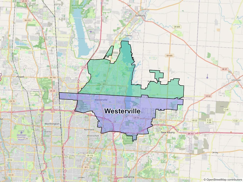 Map of Westerville, Ohio and ZIP codes