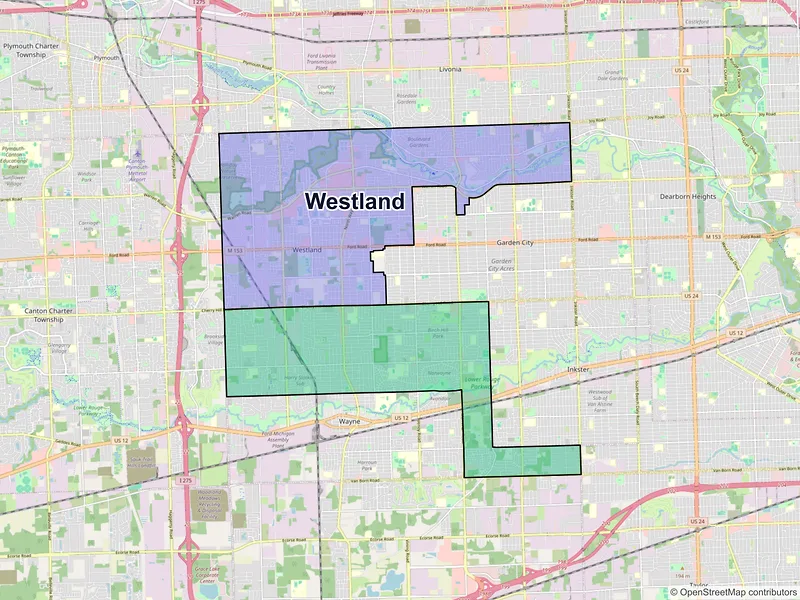 Map of Westland, Michigan and ZIP codes