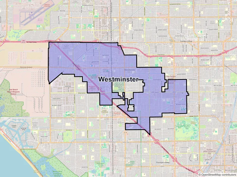 Map of Westminster, California and ZIP codes