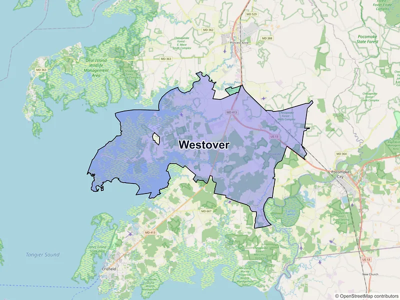 Map of Westover, Maryland and ZIP codes