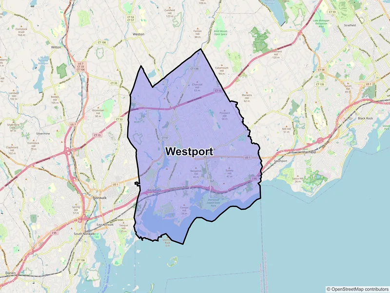 Map of Westport, Connecticut and ZIP codes
