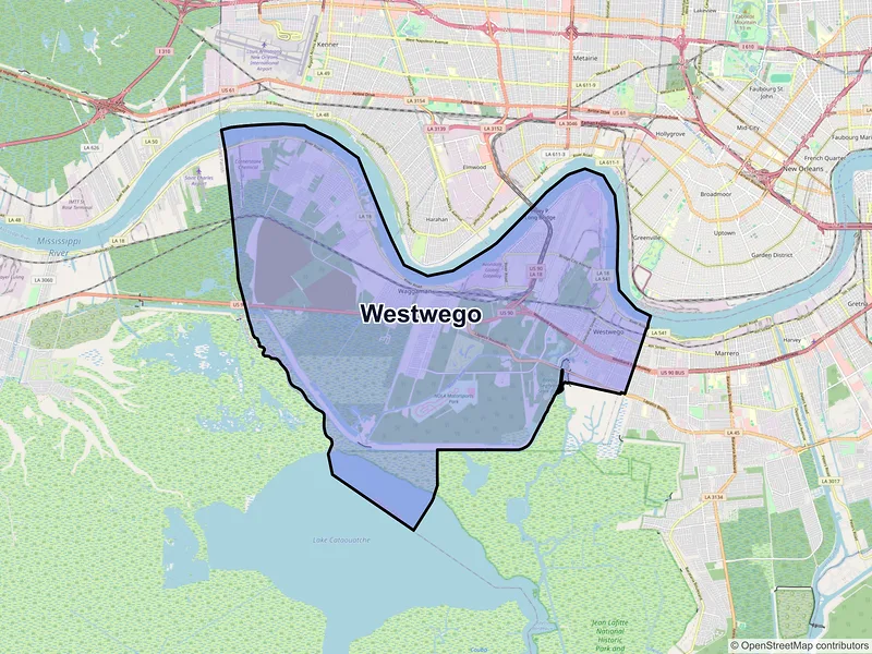 Map of Westwego, Louisiana and ZIP codes