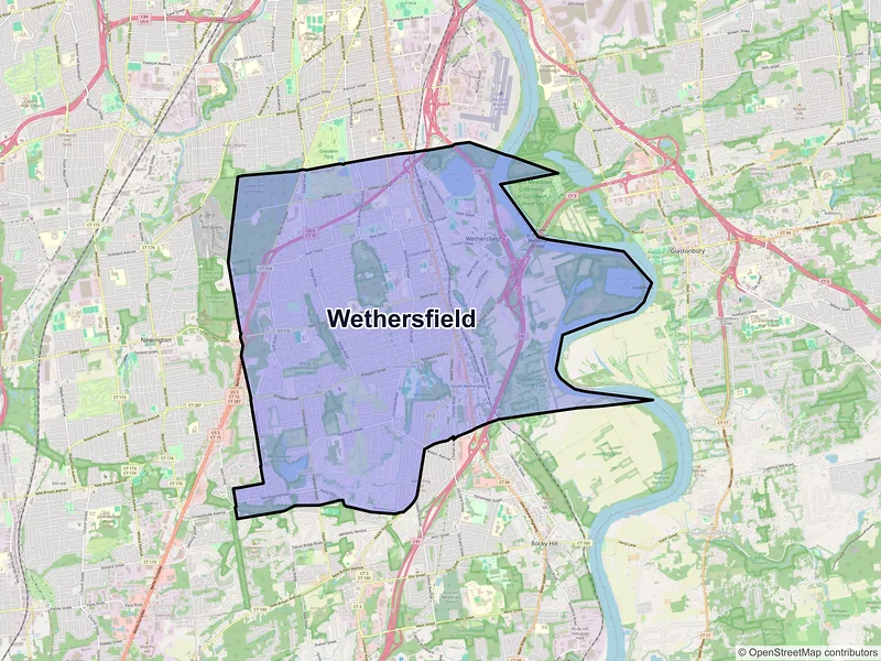 Map of Wethersfield, Connecticut and ZIP codes