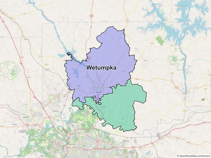 Map of Wetumpka, Alabama and ZIP codes