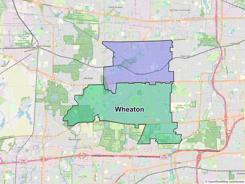 Map of Wheaton, Illinois and ZIP codes