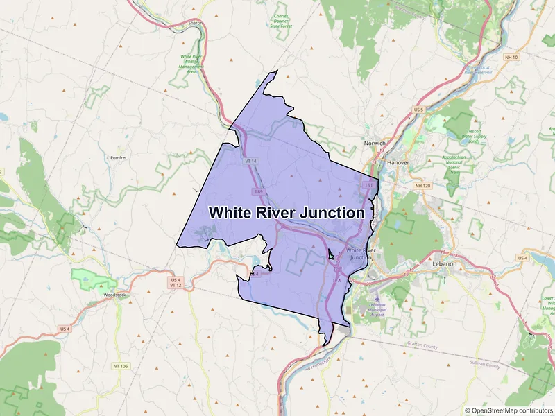 Map of White River Junction, Vermont and ZIP codes