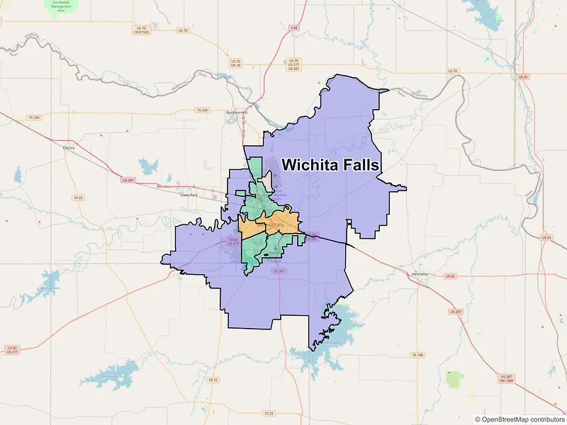 Map of Wichita Falls, Texas and ZIP codes