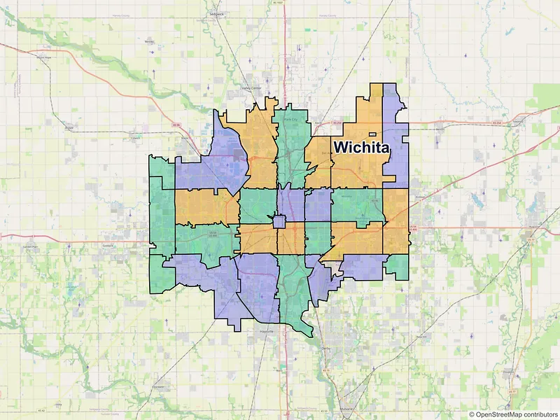 Map of Wichita, Kansas and ZIP codes
