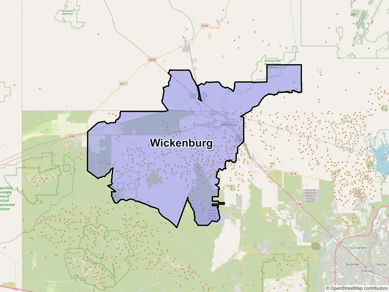 Map of Wickenburg, Arizona and ZIP codes
