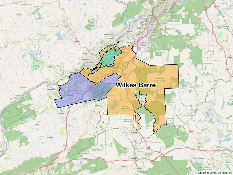 Map of Wilkes Barre, Pennsylvania and ZIP codes