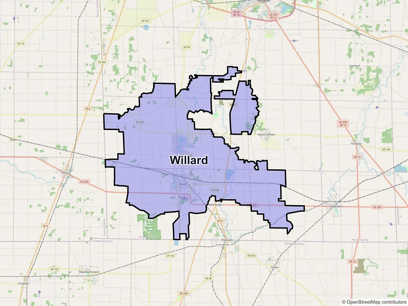 Map of Willard, Ohio and ZIP codes