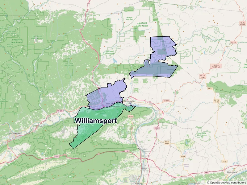 Map of Williamsport, Pennsylvania and ZIP codes