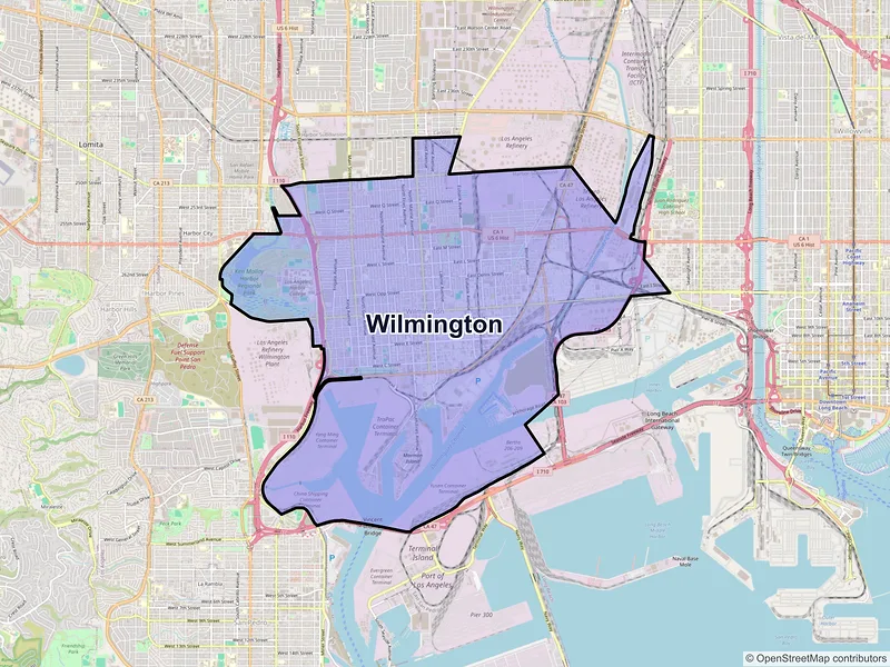 Map of Wilmington, California and ZIP codes