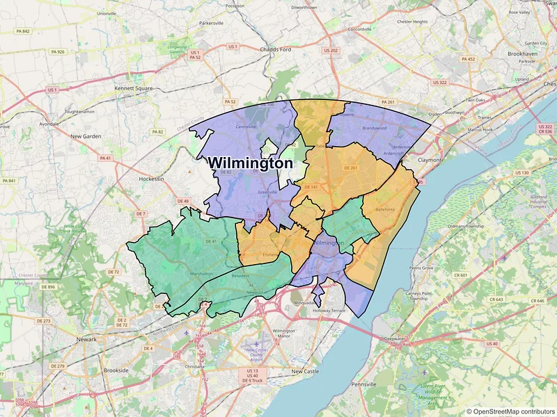 Map of Wilmington, Delaware and ZIP codes