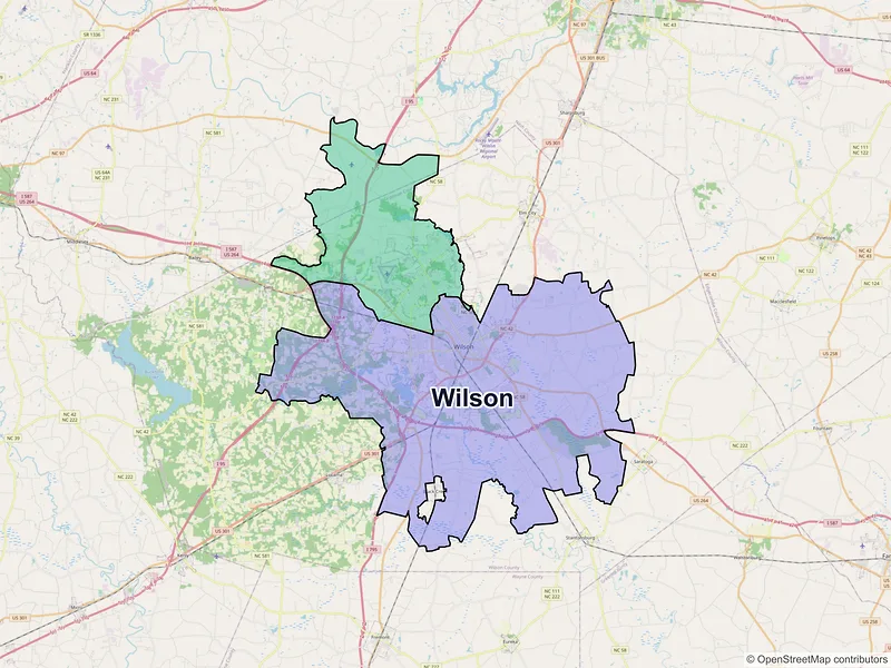 Map of Wilson, North Carolina and ZIP codes