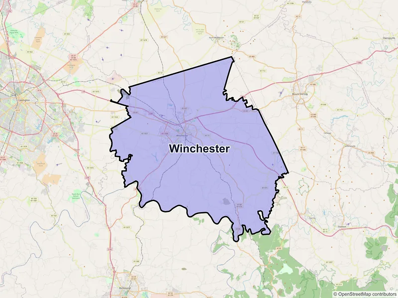 Map of Winchester, Kentucky and ZIP codes
