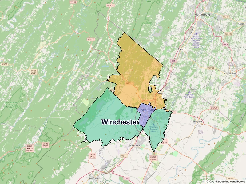 Map of Winchester, Virginia and ZIP codes
