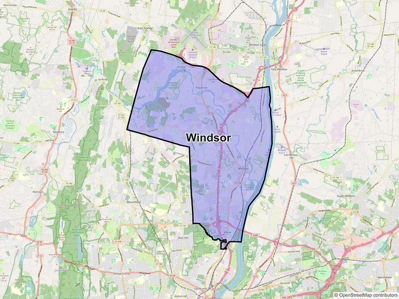 Map of Windsor, Connecticut and ZIP codes
