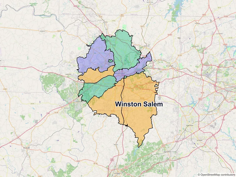 Map of Winston Salem, North Carolina and ZIP codes