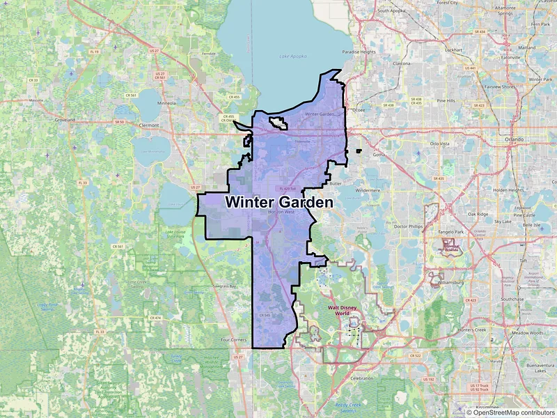 Map of Winter Garden, Florida and ZIP codes