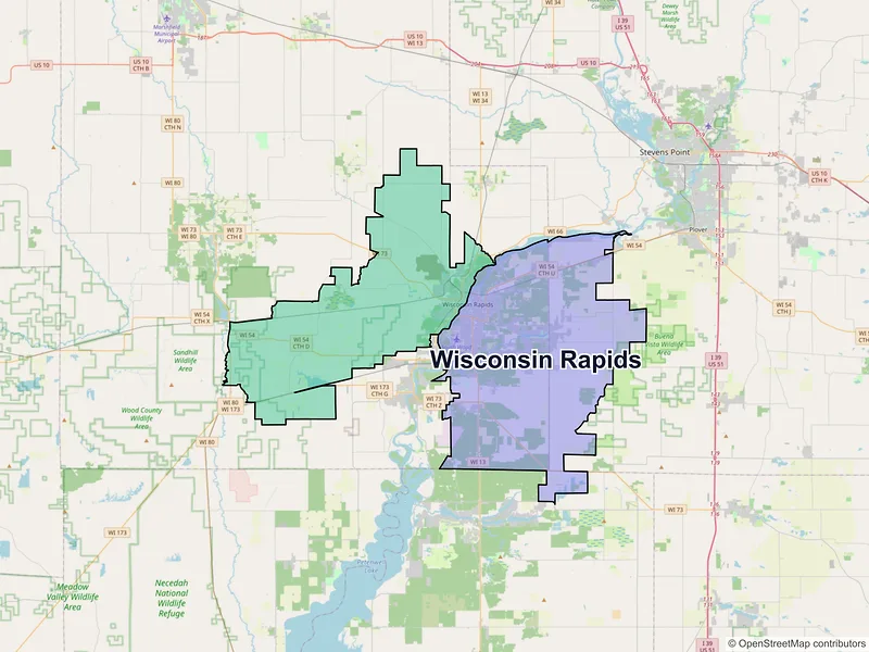 Map of Wisconsin Rapids, Wisconsin and ZIP codes