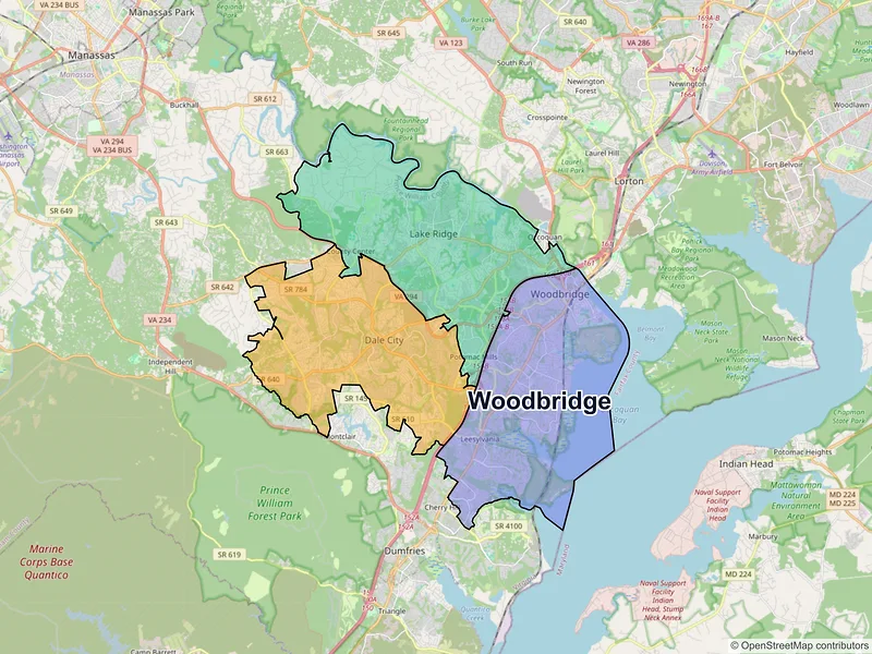 Map of Woodbridge, Virginia and ZIP codes